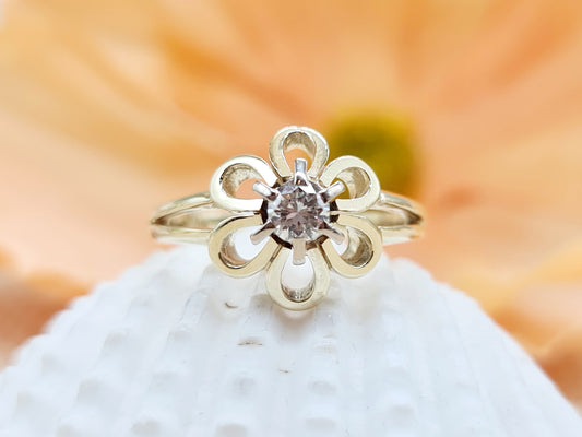 Vintage Ring Blüte Brillant 585 14 KT Gold