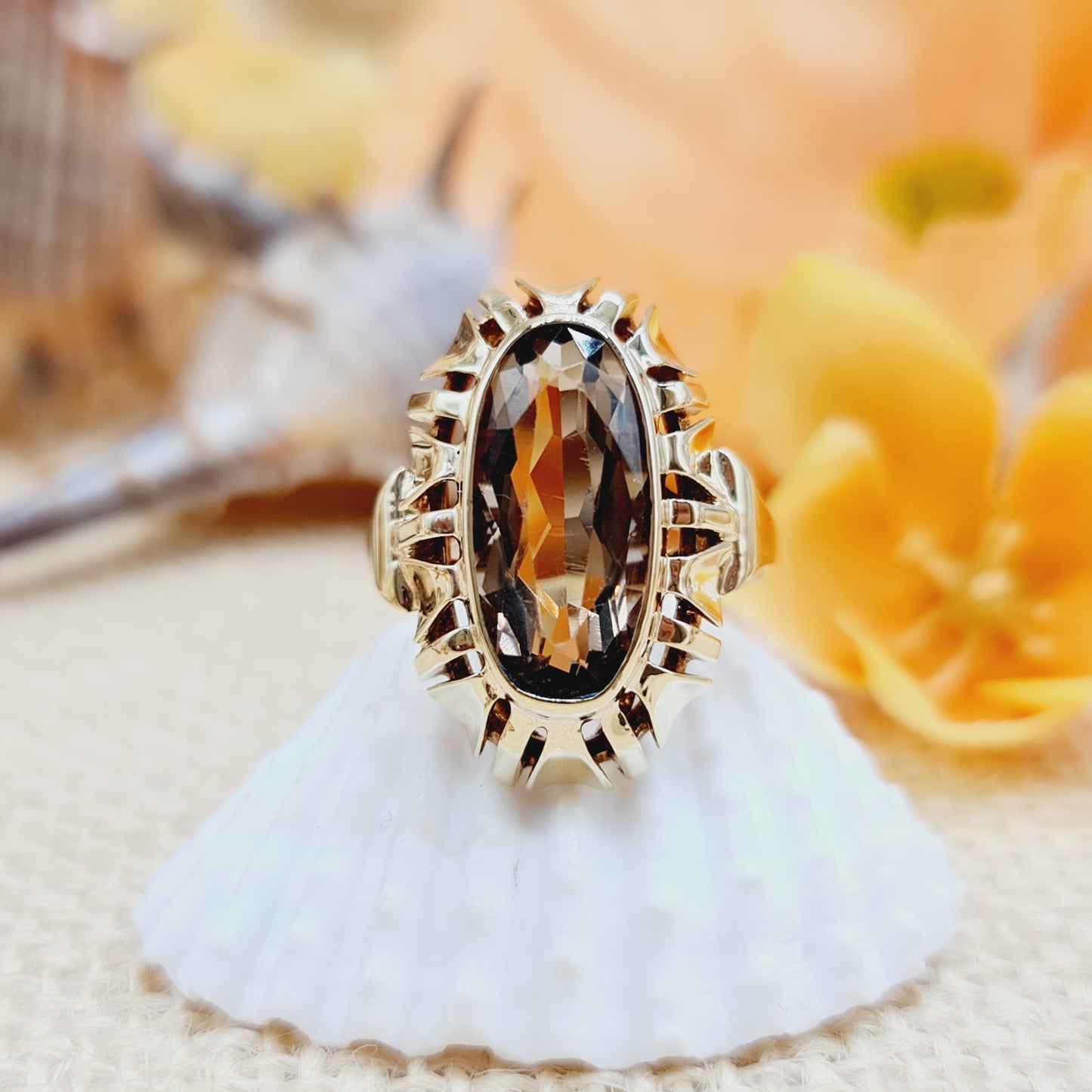 Vintage Ring mit Rauchquarz aus 585er Gelbgold