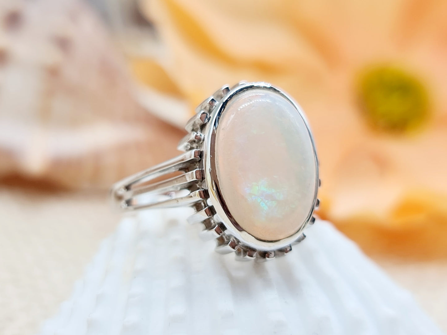 Vintage Ring Jelly Opal 585 14 KT Weißgold Gr. 60