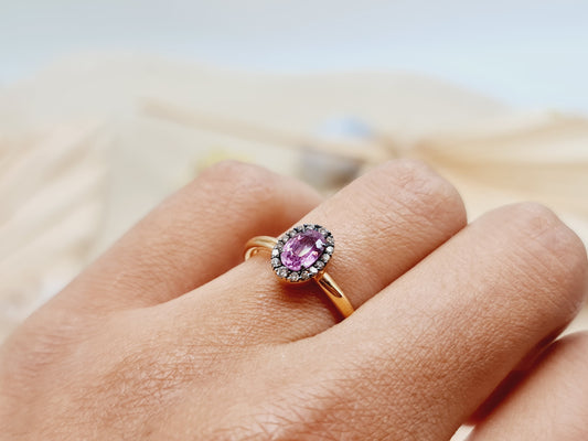 Solitär Ring pinker Safir fancy Brillanten 750 18 KT Rotgold