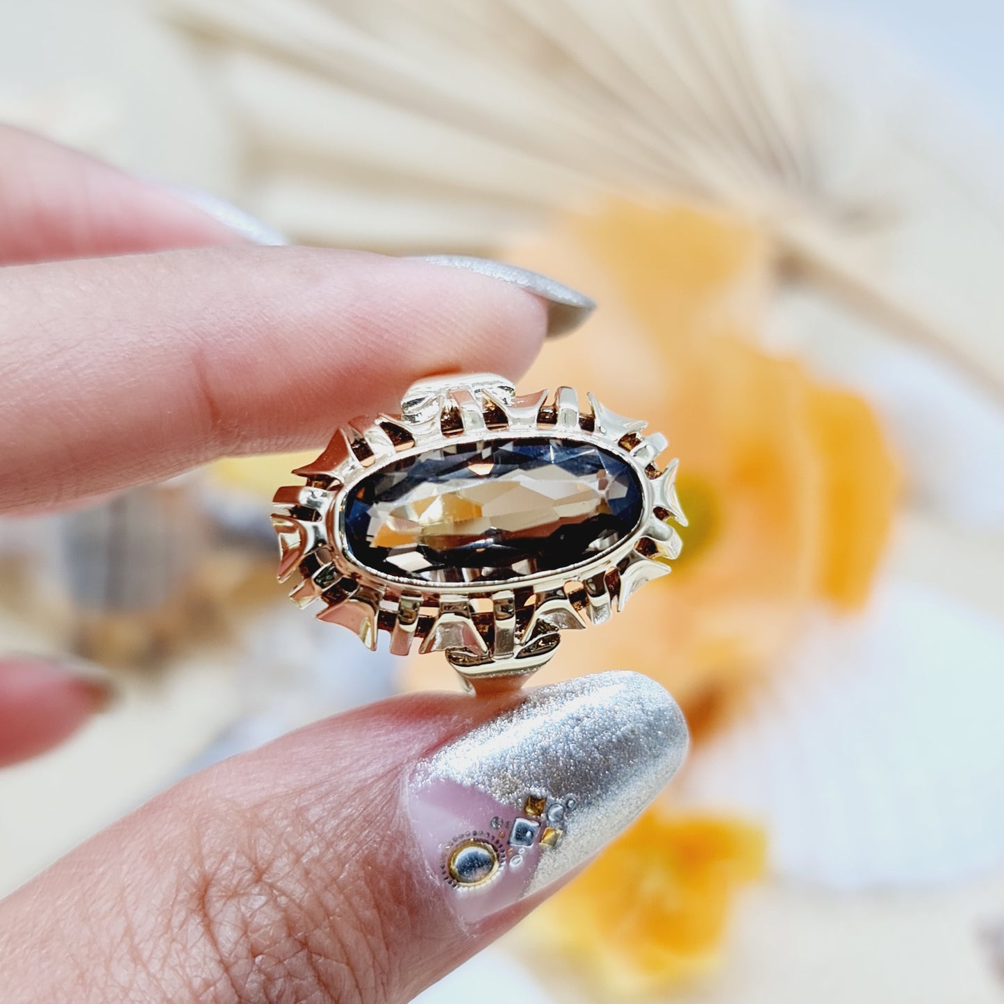 Vintage Ring mit Rauchquarz aus 585er Gelbgold